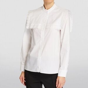 Claudie Pierlot lace trim button front shirt in white. Size 38 (US Size 6)